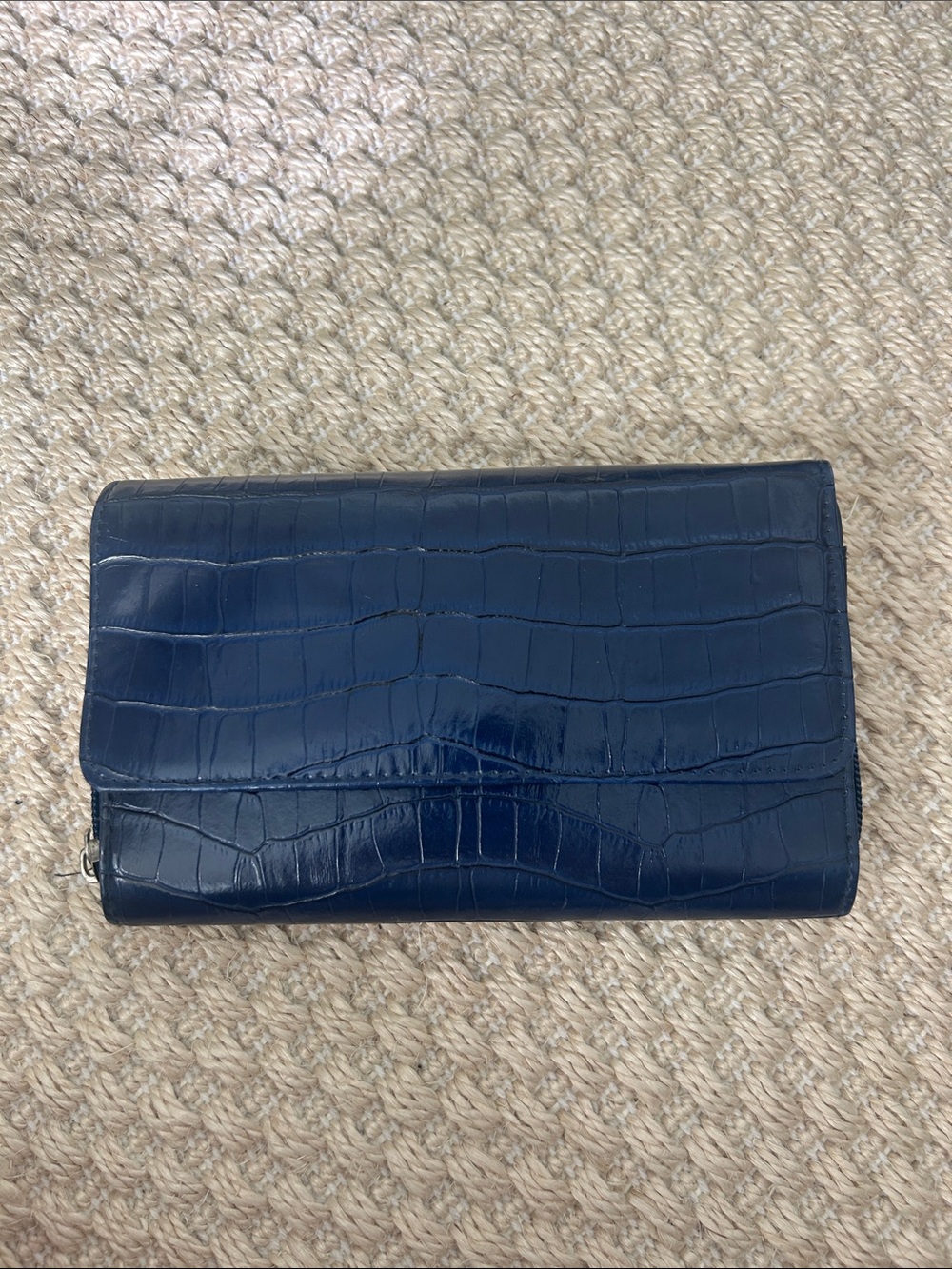 Croc-Embossed Navy Leather Clutch